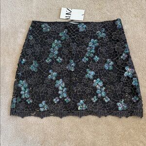 Zara Black Sequin and Lace Mini Skirt size L